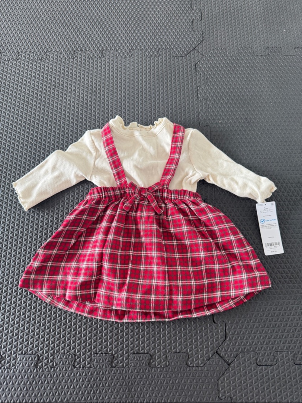 Carter's Cream Ribbed Top with Red Plaid Dress Baby Girl NWT